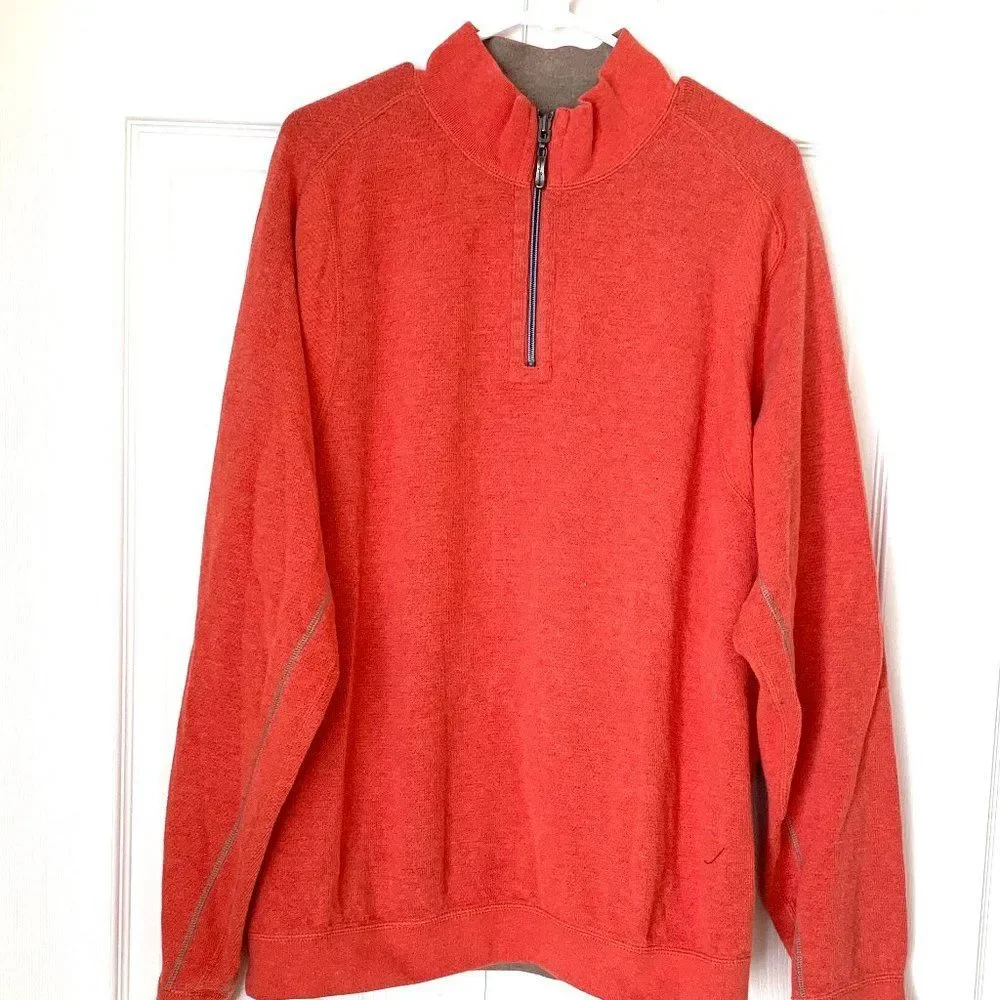 TOMMY BAHAMA SALMON Unusual Light Fleece Quarter Zip Top Sz XL